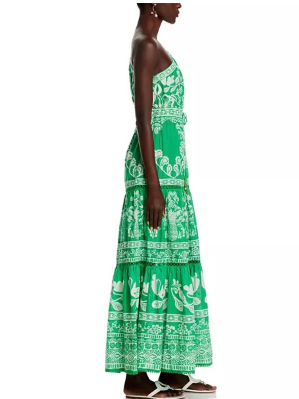 NWT Farm Rio Sweet Garden Green White One Shoulder Cotton Printed Maxi Dress XS - Picture 6 of 11